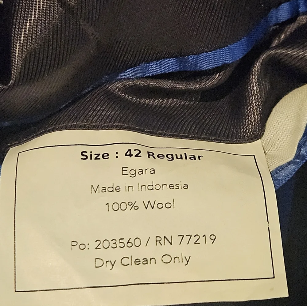 EGARA MENS BLACK SLIM FIT 100%‎ WOOL  SUIT JACKET SPORT COAT 42R